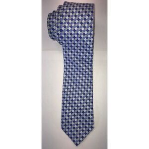 NOS JF‎ Ferrar Shades of Blue & Silver Checkered Pattern Silk Blend Neck Tie 58"